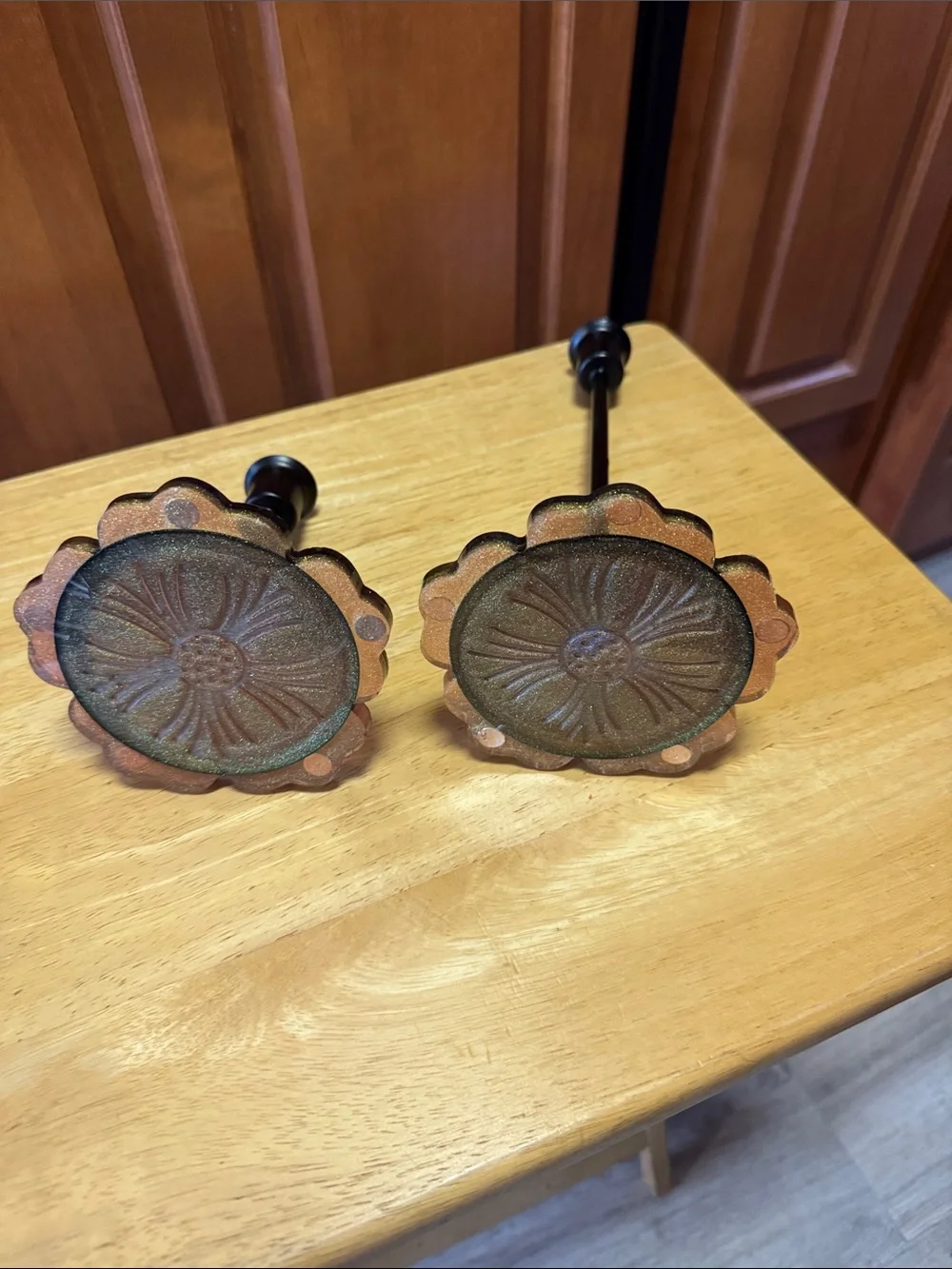 Black Metal Candlestick Holders with Multicolor Glass Accents. Homemade set of 2